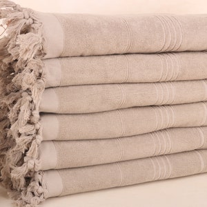 Custom Beach Towel, Turkish Towel, Milky Brown Towel, Striped Towel, Terry Towel, 36x71 Inches Organic Beach Towel, Decorative Towel,
