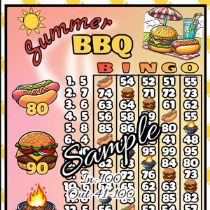 2 Boards- 100 in Every Row BBQ Theme PYP Downloadable Digital Bingo Board Graphic WTA and Profit Version
