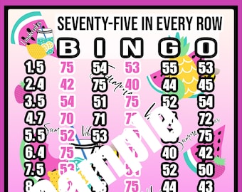 3 Boards! 60 75 100 in Every Row Summer Pick Your Prize PYP Pick Your Pay Downloadable Bingo Board Graphic WTA in every row