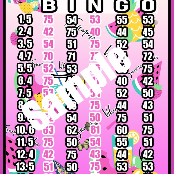 3 Boards! 60 75 100 in Every Row Summer Pick Your Prize PYP Pick Your Pay Downloadable Bingo Board Graphic WTA in every row