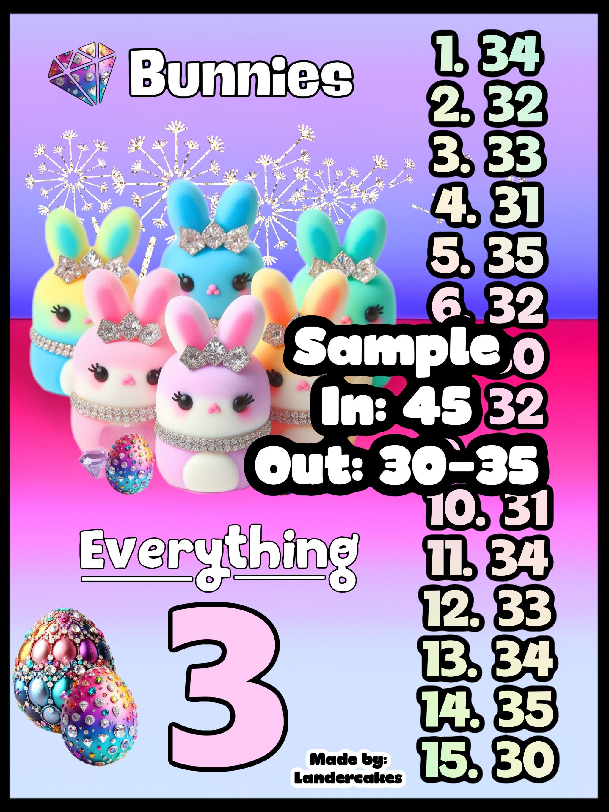 3 Boards Total Diamond Bunnies Pick Your Pay PYP Pick Your Prize