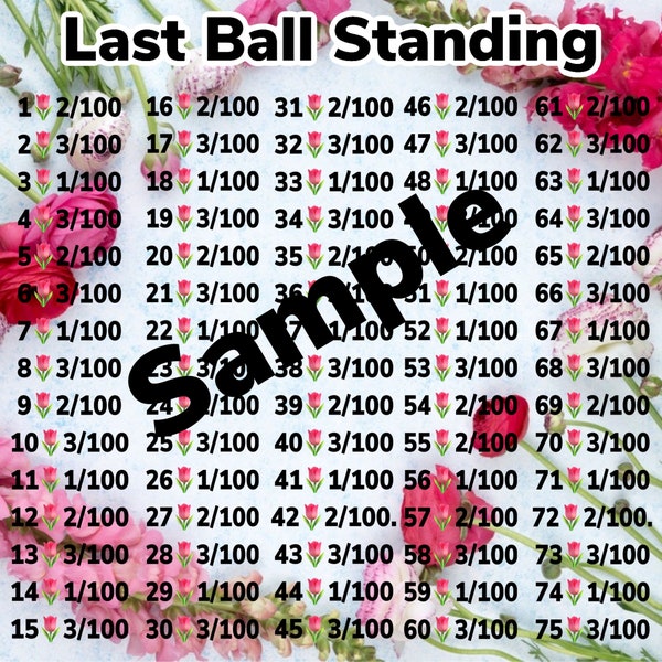 Last Ball Standing 1 through 75 Downloadable Bingo Graphic Board