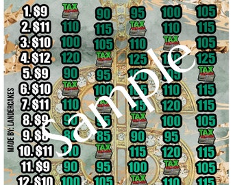 2 Boards! WTA 100 150 in every row. Tax Refund Theme Pick Your Prize PYP Pick Your Pay Downloadable Bingo Board (2 boards in all)