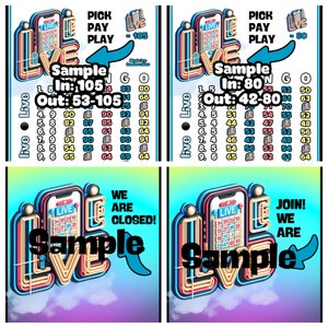 NEW 2 Boards! 80 105 in Every Row  Pick Your Prize PYP Pick Your Pay Downloadable Bingo Board Graphic WTA in every row