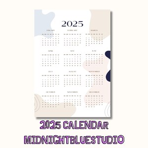 2025 Calendar, 2025 Planners, New Year Calendars, 2025 Printable Calendars, Digital Calendar 2025, 2025 Agenda,Digital Files, 2025 Print.