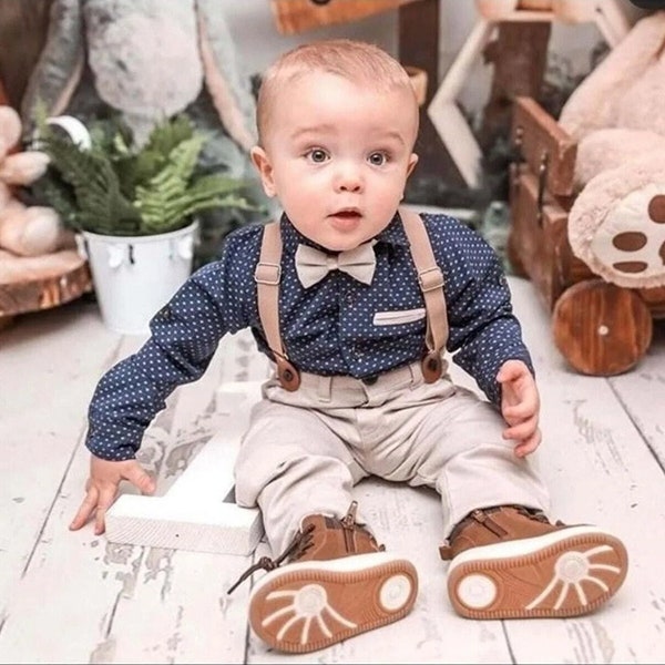 4 pièces tenue de porteur d'anneau pour bébé garçon, smoking bébé, tenue de mariage garçon, baptême, baptême, Pâques, tenue d'anniversaire, bébé Anzug.