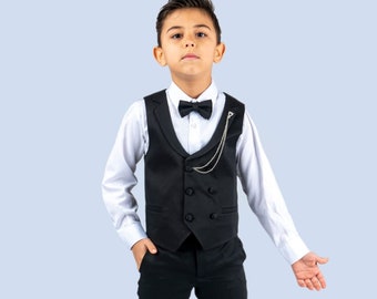 Boy's 5-Pieces- Elegant black, Burgundy tuxedo  Suit, Suit For Kid, Formal Fashion Suit, kid tuxedo,  perfect for Weddings, Parties and more