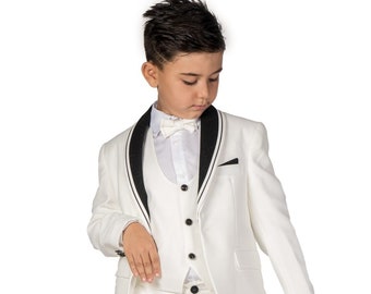Boys' Suits Slim Fit 5 Piece, Adjustable Waist, Boys Formal Suit Set, white suit, light blue suit