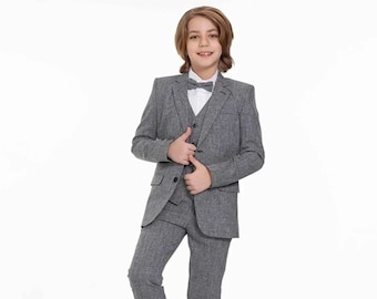 Gray suit-5 Piece Suit For Boy, Blazer Vest Wedding Outfit, Formal Fashion Slim Suit, Lapel Tuxedo  Jacket Set, Blessing boys Outfit