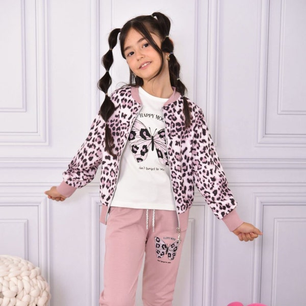 3pcs Ofanyia Enfants Fille Survêtement Vêtements Ensemble À Manches Longues Papillon Imprimé Sweat Crop Tops + Pantalon Costume, Fille Survêtement 3-10 ans