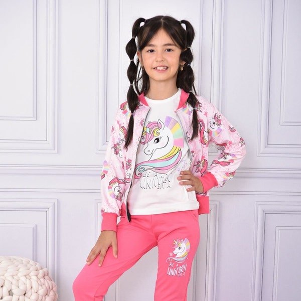 Girls Summer Unicorn Floral Trouser Set – Soft Cotton Casual Outfit main image 1