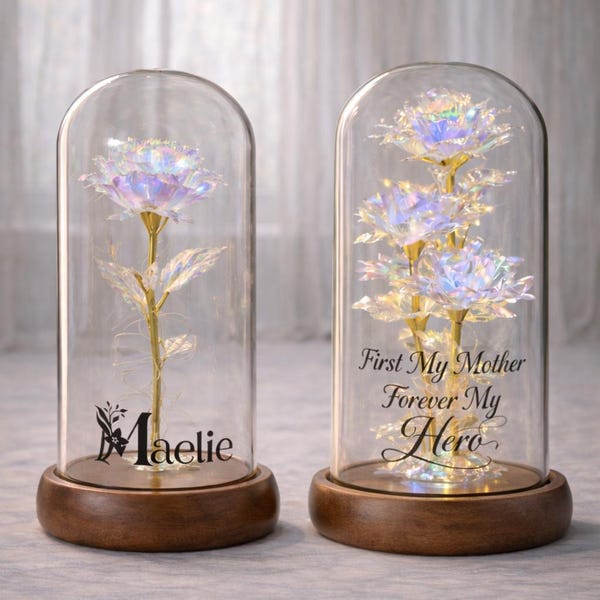 Personalized Rose, Custom Eternal Rose, Glass Dome Galaxy Rose Light For Her, Mothers Day Gift, Anniversary or Teachers Appreciation Gifts