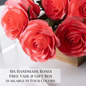 Handmade Origami Roses - Paper Flowers Bouquet, 1st Anniversary Gift, Mother&#39;s Day Gift, 6 Large Paper Roses- Rose Oil, Card & Gift Box