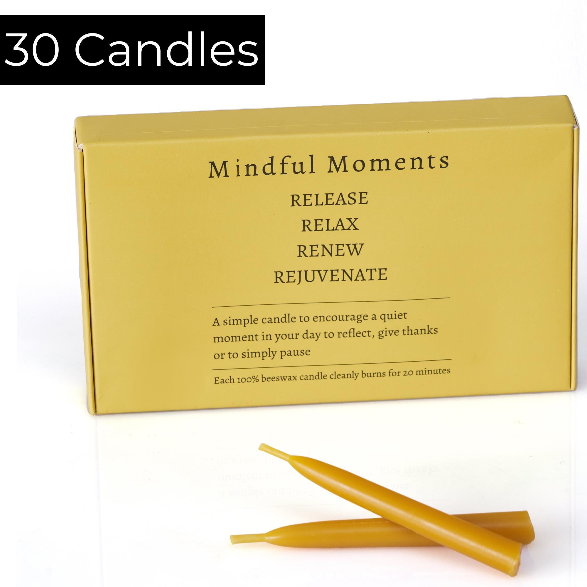 Mindful Meditation Candle Refill Set with 30 Mini Taper Candles - 1 Month Supply, 30 Mediation Prayer Candles - Candle Holder Not Included