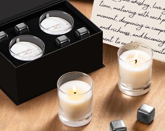 Whiskey Candle and Whiskey Stones, Whiskey Gifts for Men - Bourbon Gifts for Men, Whiskey Glass Set, Wedding Party Favor Gifts, Gift for Him