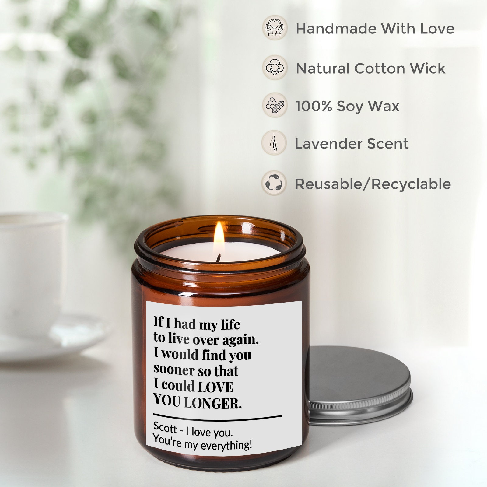 Handcrafted Personalized Candle Romantic Custom Scented Love Candle