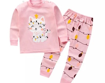 Infant Toddler Baby Girl 2Pcs Outfits Long Sleeve kitty Print Pullover Tops + Pants Set Fall Winter Clothes