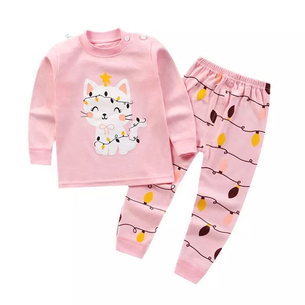 Infant Toddler Baby Girl 2Pcs Outfits Long Sleeve kitty Print Pullover Tops + Pants Set Fall Winter Clothes