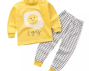 Bébé Toddler Bébé Unisexe 2Pcs Tenues à manches longues Oeuf Imprimé Pullover Tops + Pantalon Set Vêtements d’hiver d’automne