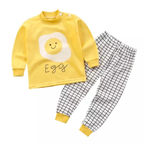 Infant Toddler Baby Unisex 2Pcs Outfits Long Sleeve Egg Print Pullover Tops + Pants Set Fall Winter Clothes