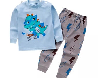 Baby peuter baby jongen 2 stks outfits lange mouw Dino print pullover tops + broek set herfst winterkleding