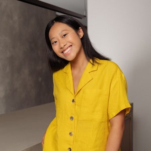 Cozy linen shirt, Short sleeves linen women shirt, Loose fit linen shirt, Elegant linen shirt