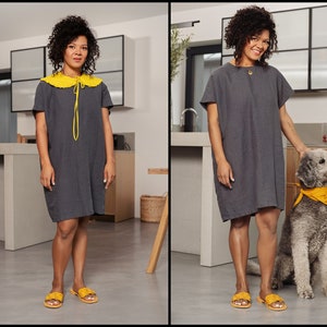 Maternity loose fit natural linen dress - Pregnancy oversize pure linen mini tunic - Maternity friendly linen mini wide dress