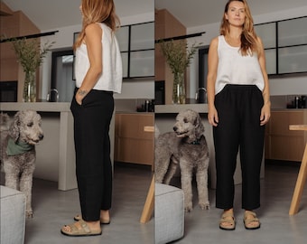 Minimalistic linen pants - Workwear linen pants- Wide leg trousers - Women jogger - Tapered linen pants - Baggy pants- Elastic waist pants