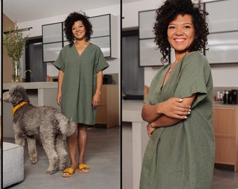 Vestido de verano de LINO con manga corta y hombros DROP - Ajuste holgado OVERSIZED