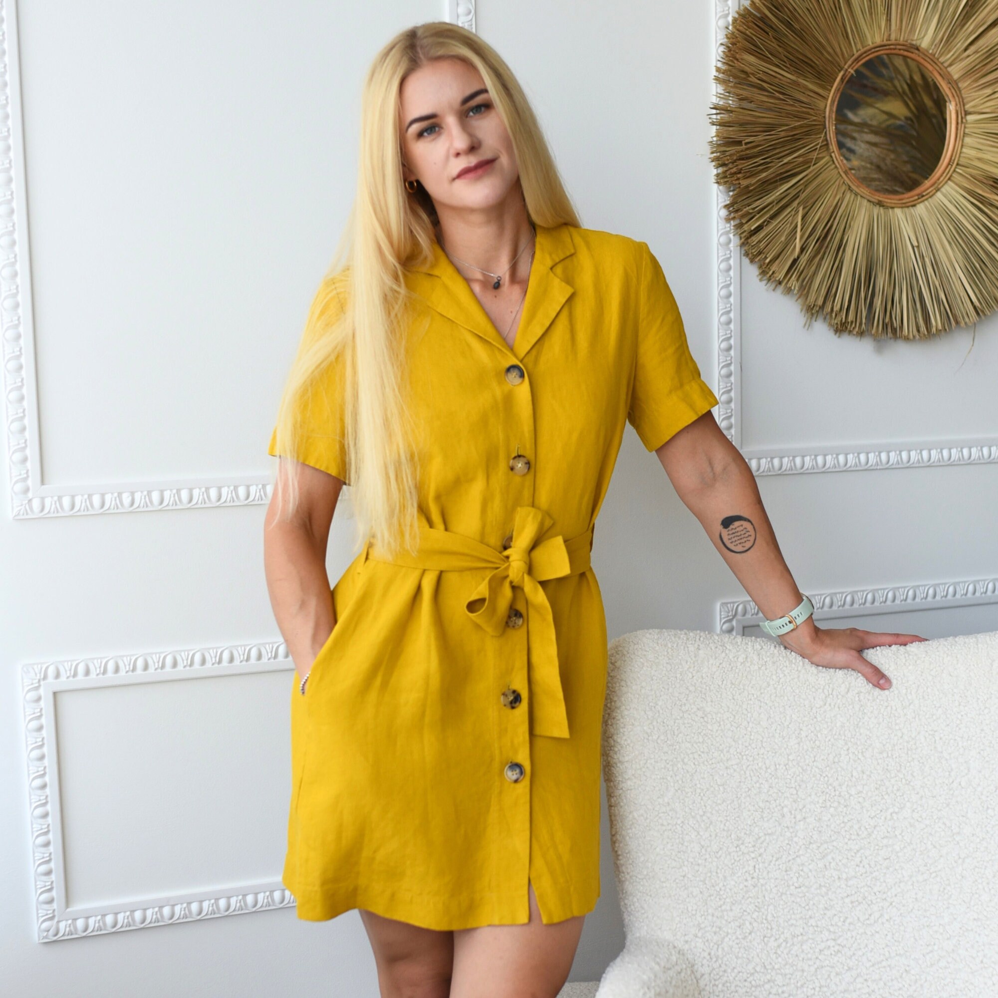 gold dress petite L'AGENCE Ellery Button-Down Shirt In Black/Gold main image 1