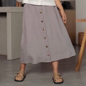 Linen A line, high waisted midi skirt with pockets and front buttons image 4