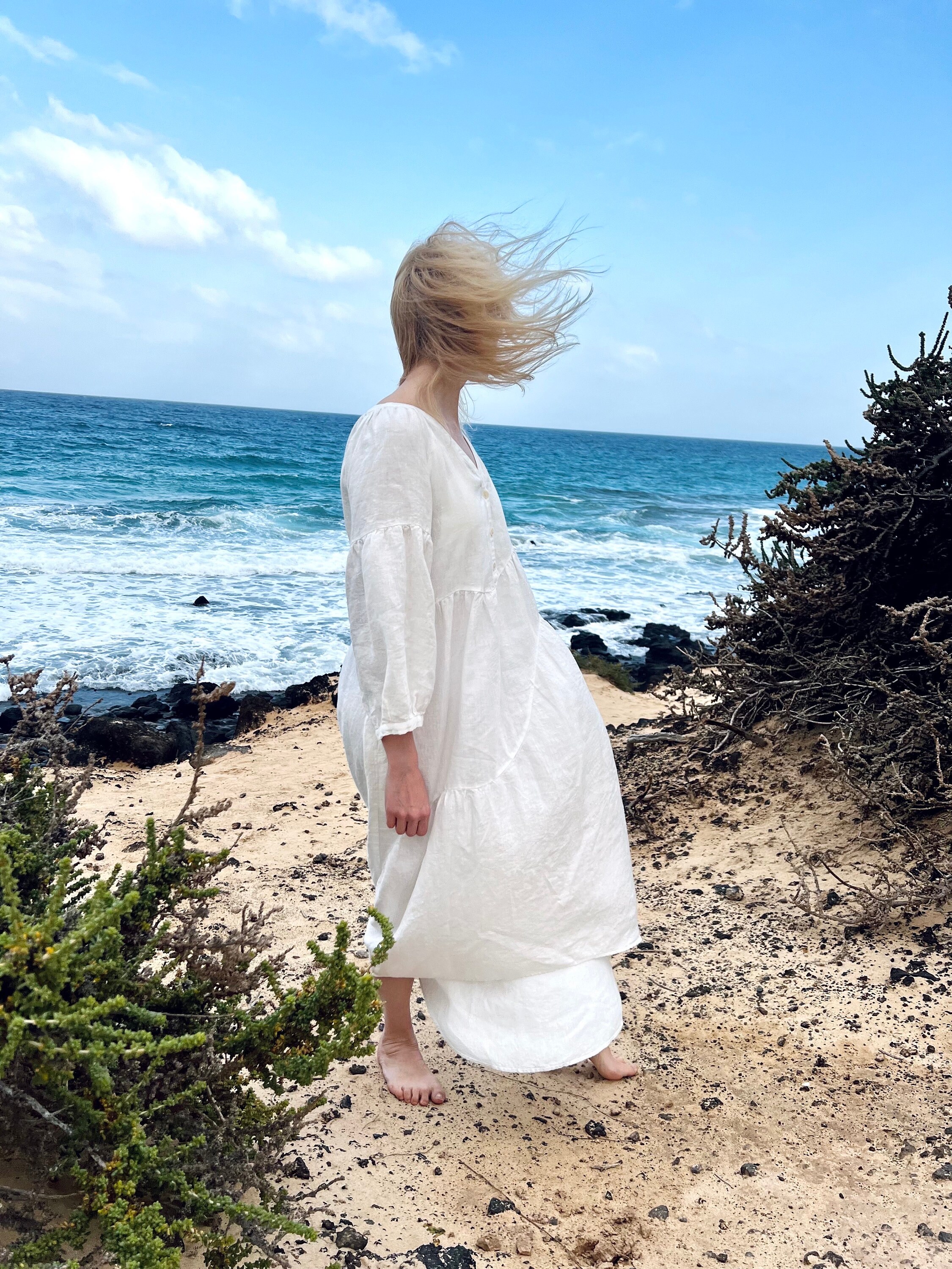 Simple Wedding Linen White Dress - Minimalistic Beach Wedding Linen Dress - Linen Rustic Bride Dress - Braidesmaid Long Summer Linen Dress