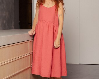 Sleeveless linen pregnancy dress - Spaghetti strap linen dress - Romantic loose fit linen dress - Maternity linen dress