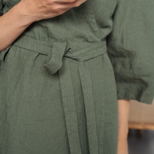 Green linen wrap dress linen kimono robe Minimalistic kimono linen dress linen Japanese dress image 6