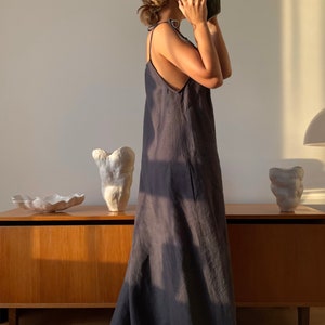 Handmade Spaghetti Long Linen Dress - Summer linen dress