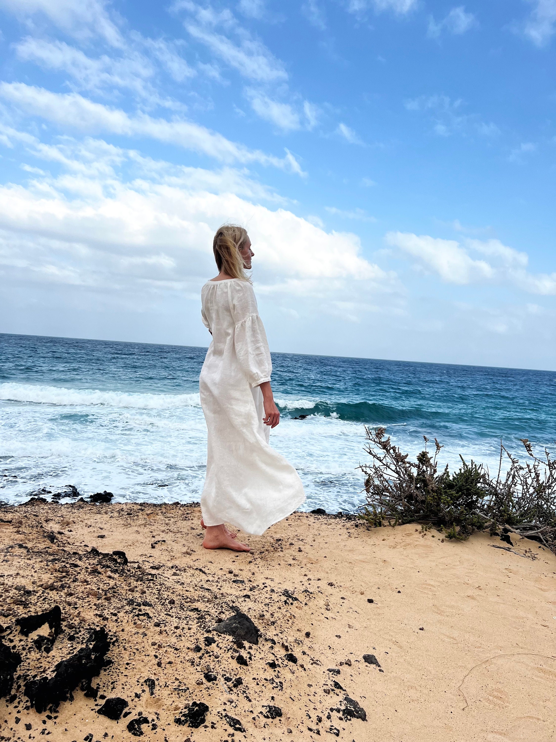chinese dress ladies Rosalina Linen Midi Dress White