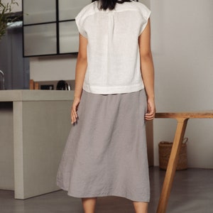 Linen A line, high waisted midi skirt with pockets and front buttons image 6