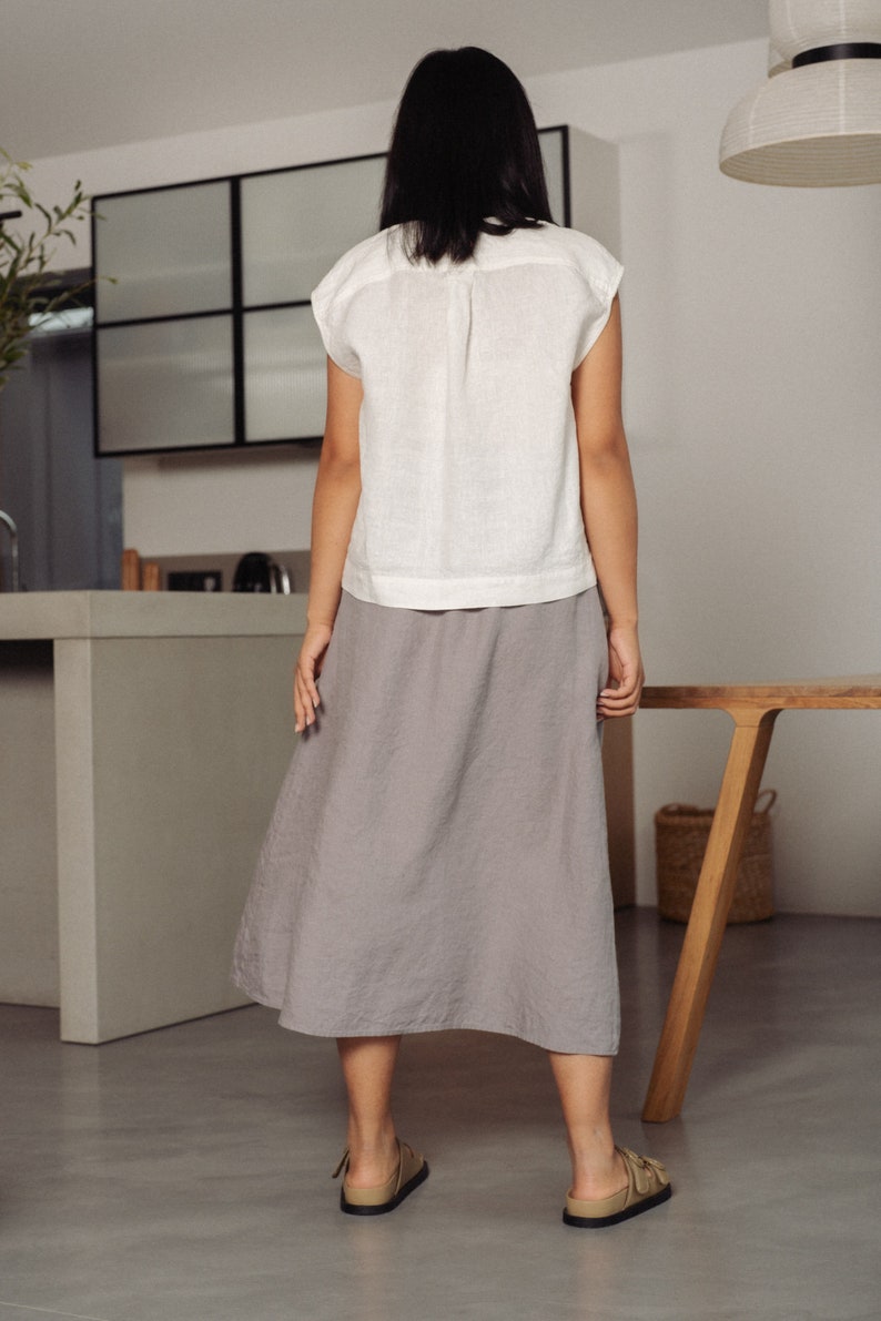 Linen A line, high waisted midi skirt with pockets and front buttons image 6