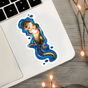 zwemmende otter met een magische bal matte sticker- stickers- laptop- laptop sticker