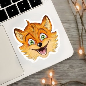 sticker happy fox- laptop- laptop sticker- stickers