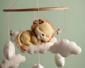 Handmade Lion Baby Mobile, Artisan Felt, Organic Cotton, Safari Nursery Decor