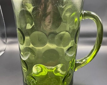 Hazel Atlas Vintage Green Glass Pitcher El Dorado Coin Dot Optic with Ice Lip