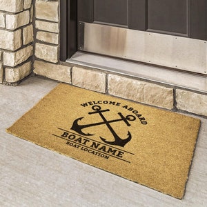 Personalized boat name doormat, Boat welcome mat, Boat accessories, Custom Boat gift, Boat decor, Welcome aboard door mat, Nautical gifts