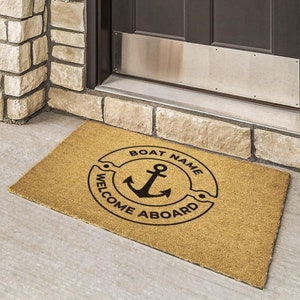 Personalized boat name door mat, Boat welcome mat, Boat accessories, Custom Boat gift, Boat decor, Welcome aboard doormat, Nautical gifts