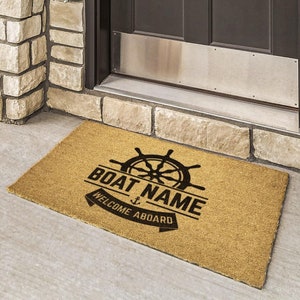 Boat welcome mat, Personalized boat name doormat, Boat accessories, Custom Boat gift, Boat decor, Welcome aboard door mat, Nautical gifts