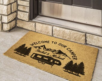 Personalized RV Doormat: 'Welcome to our camper' Coir Mat, Camping outdoor mat