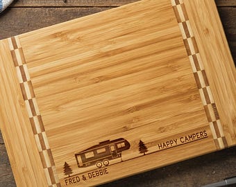 Happy campers Rv gifts Personalized cutting board Rv accessories Camper decor Engraved charcuterie board Camping gift for couple