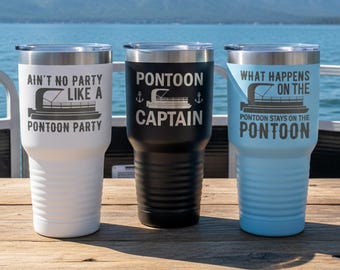 Pontoon tumbler Pontoon boat accessories Pontoon captain tumbler What happens on the pontoon stays on the pontoon Pontoon party Pontooning