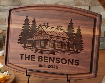 Farmhouse cutting board Personalized Kitchen Gift Idea Wedding Present Rustic Design Wooden Charcuterie Walnut Maple wood Engraved Cabin