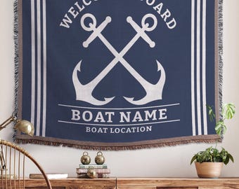 Boat Woven Blanket Nautical Custom Gift Owner Welcome Aboard Yacht Cabin Marine Decoration Anchor Design Coastal Home Throw blanket Maritime